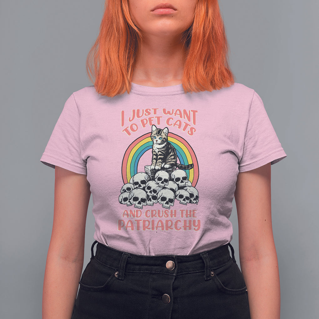 Feminist T Shirt For Women I Just Want To Pet Cats and Crush The Patriarchy TS09 Light Pink Printyourwear