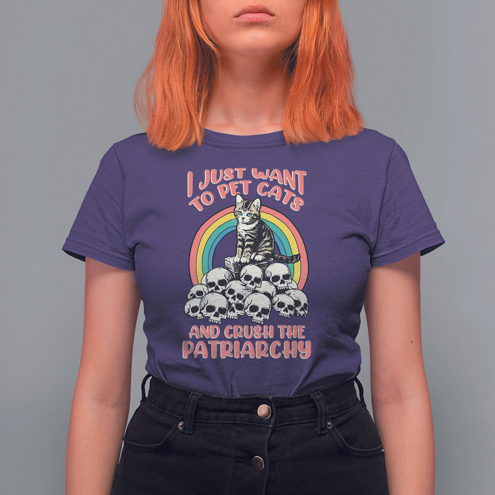Feminist T Shirt For Women I Just Want To Pet Cats and Crush The Patriarchy TS09 Purple Printyourwear