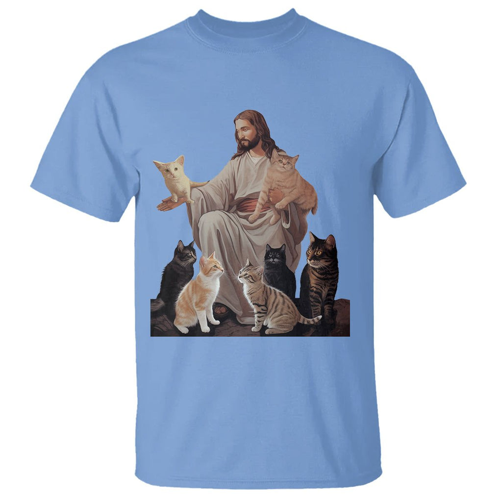 Jesus Hugs Cats Funny Christian Cat Lover T Shirt TS09 Carolina Blue Printyourwear