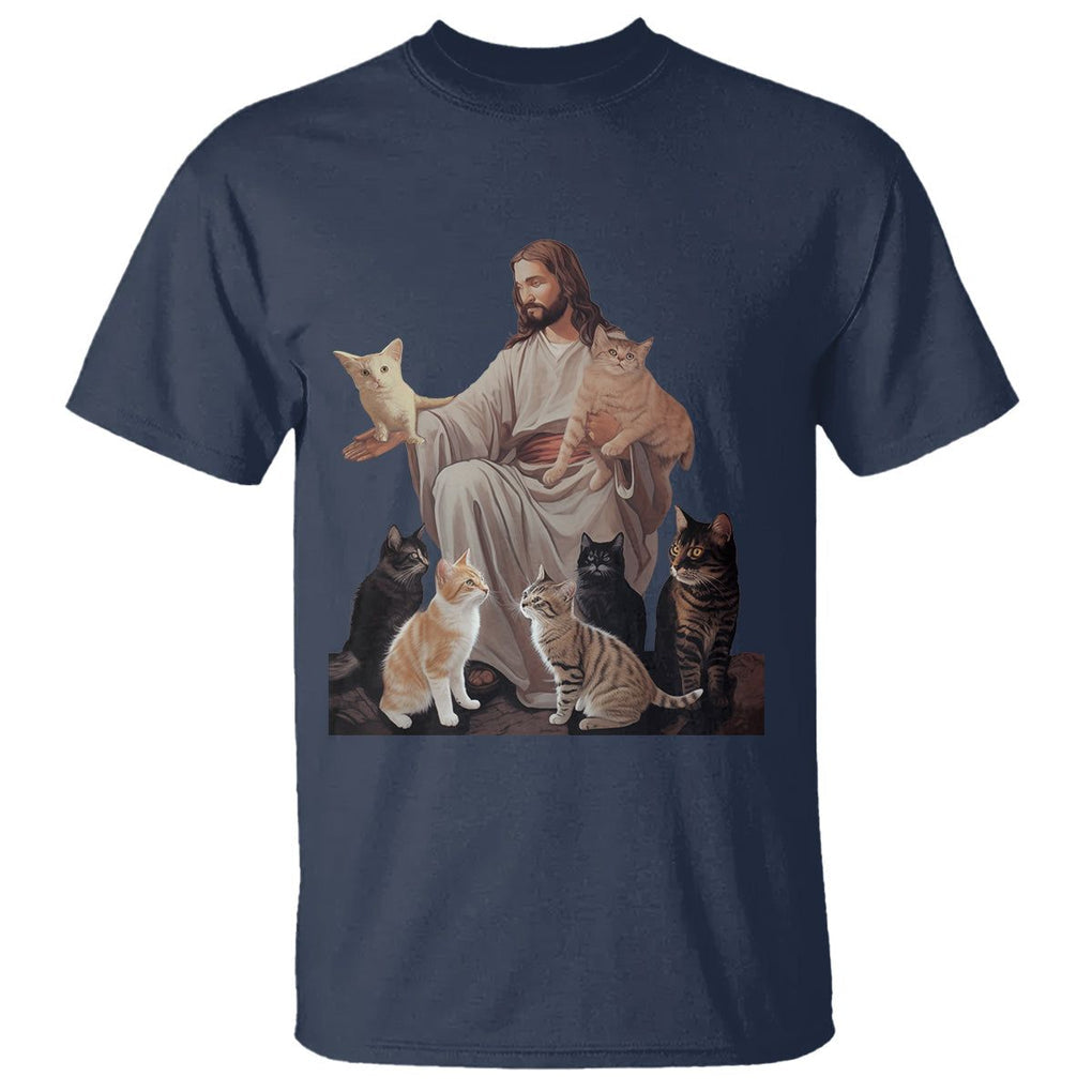 Jesus Hugs Cats Funny Christian Cat Lover T Shirt TS09 Navy Printyourwear