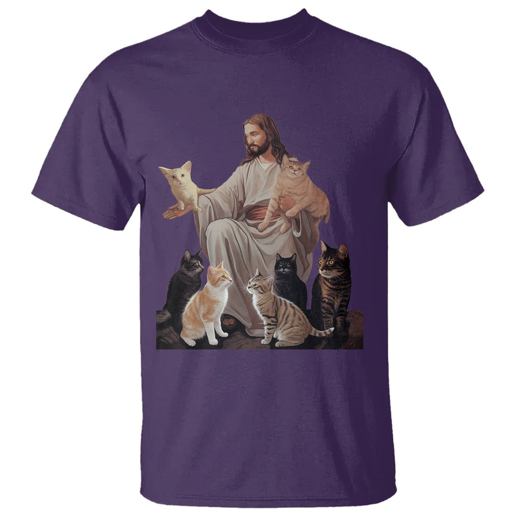 Jesus Hugs Cats Funny Christian Cat Lover T Shirt TS09 Purple Printyourwear