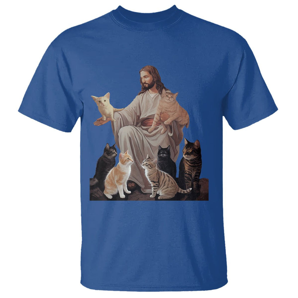Jesus Hugs Cats Funny Christian Cat Lover T Shirt TS09 Royal Blue Printyourwear