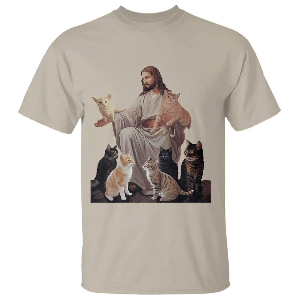 Jesus Hugs Cats Funny Christian Cat Lover T Shirt TS09 Sand Printyourwear