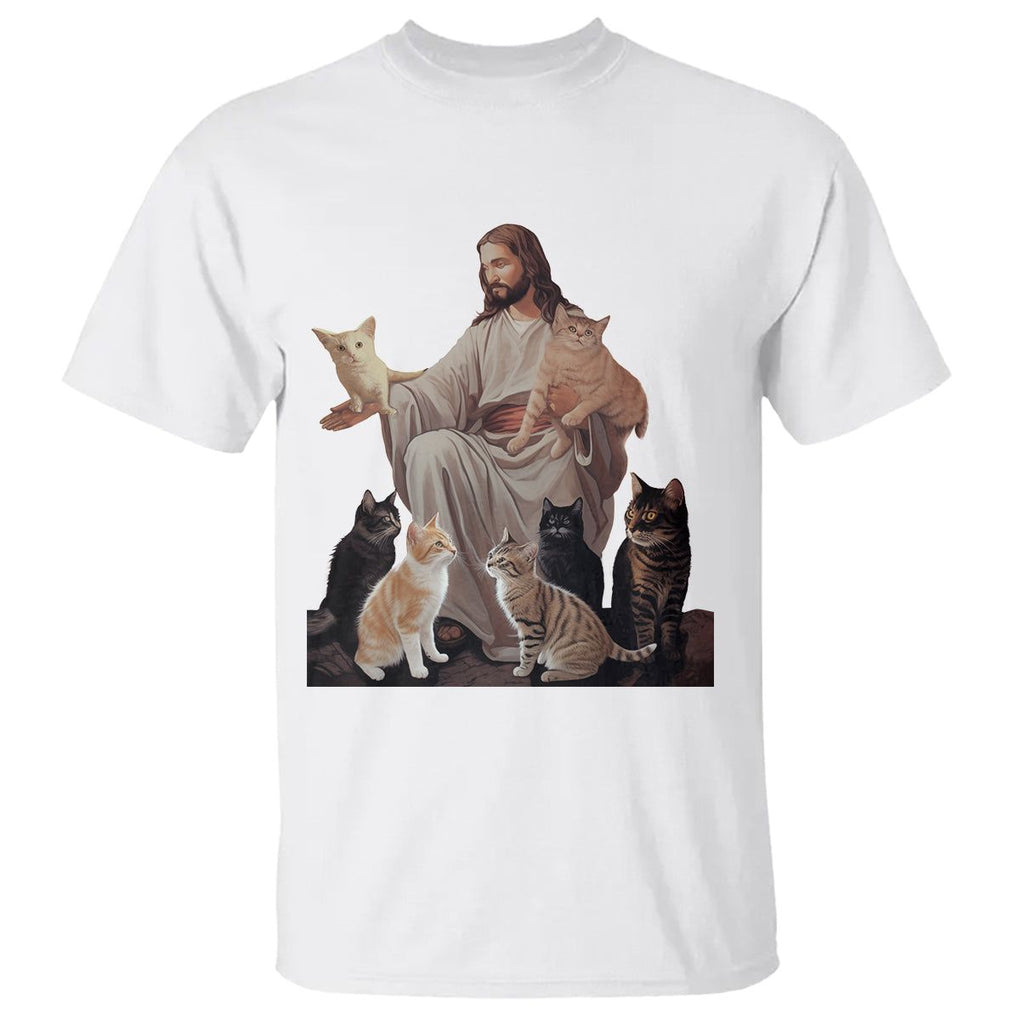 Jesus Hugs Cats Funny Christian Cat Lover T Shirt TS09 White Printyourwear