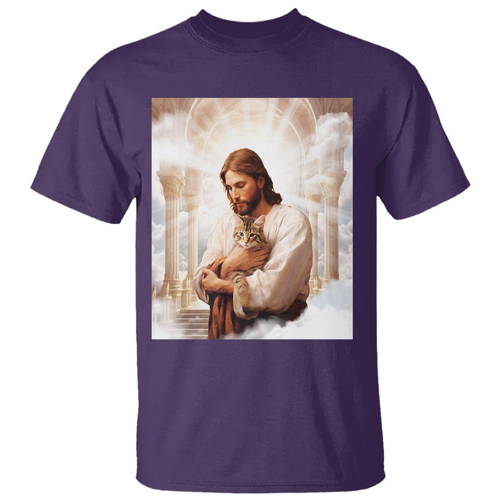 Jesus Hugs Cats Paradise Funny Christian Cat Lover T Shirt TS09 Purple Printyourwear