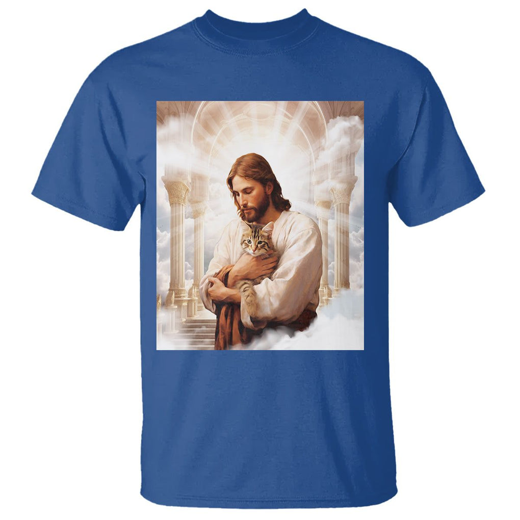 Jesus Hugs Cats Paradise Funny Christian Cat Lover T Shirt TS09 Royal Blue Printyourwear