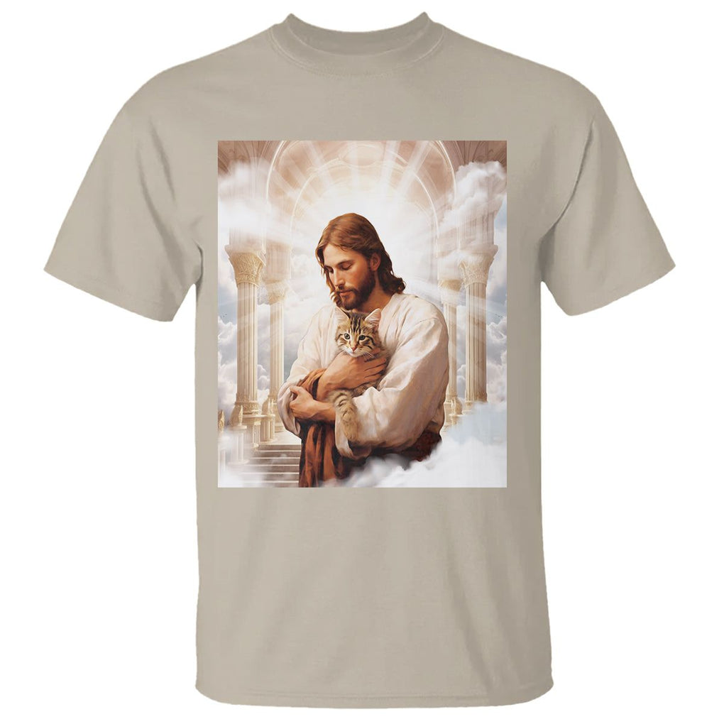 Jesus Hugs Cats Paradise Funny Christian Cat Lover T Shirt TS09 Sand Printyourwear