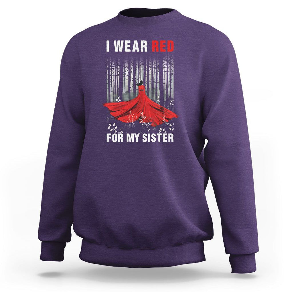 MMIW Sweatshirt I Wear Red For My Sister Native American TS09 Purple Printyourwear