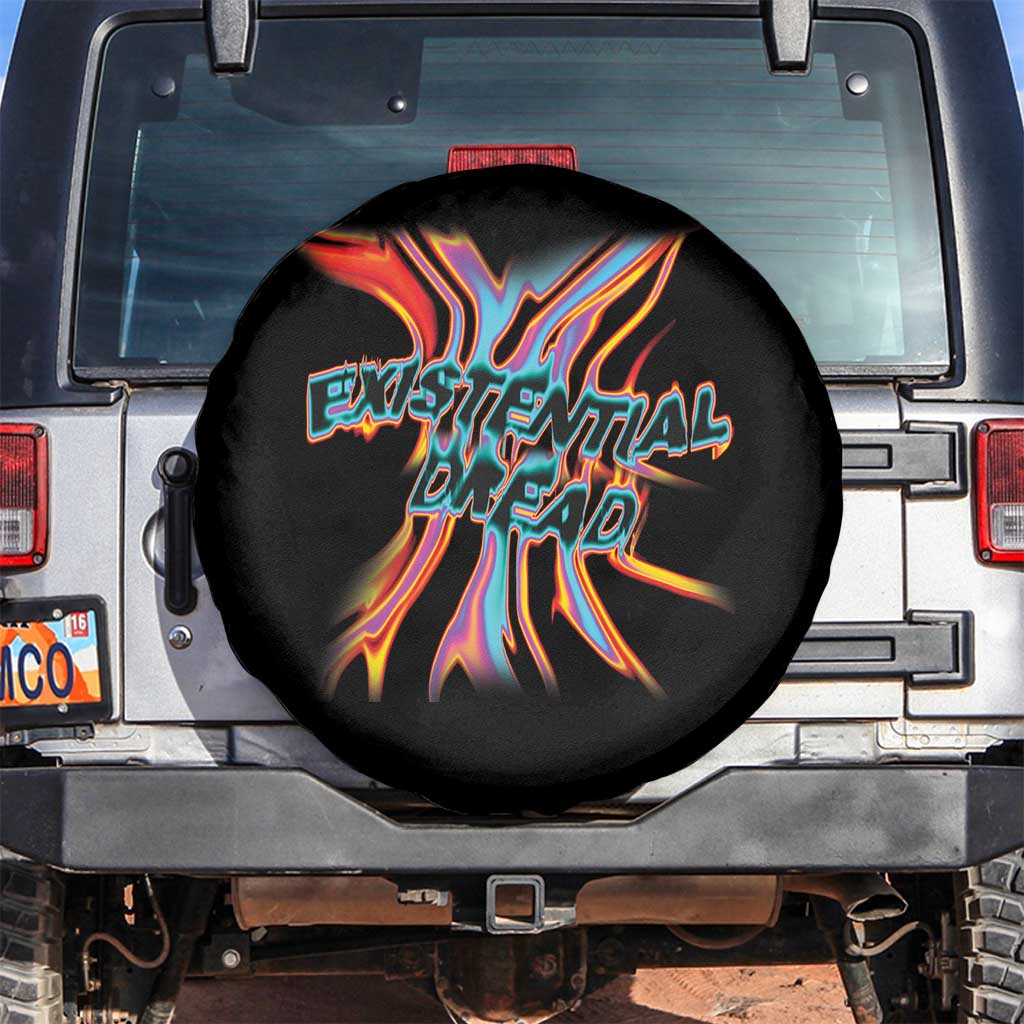Mental Health Spare Tire Cover Existential Dread Liquid Melting Typography TS09 No hole Black Print Your Wear