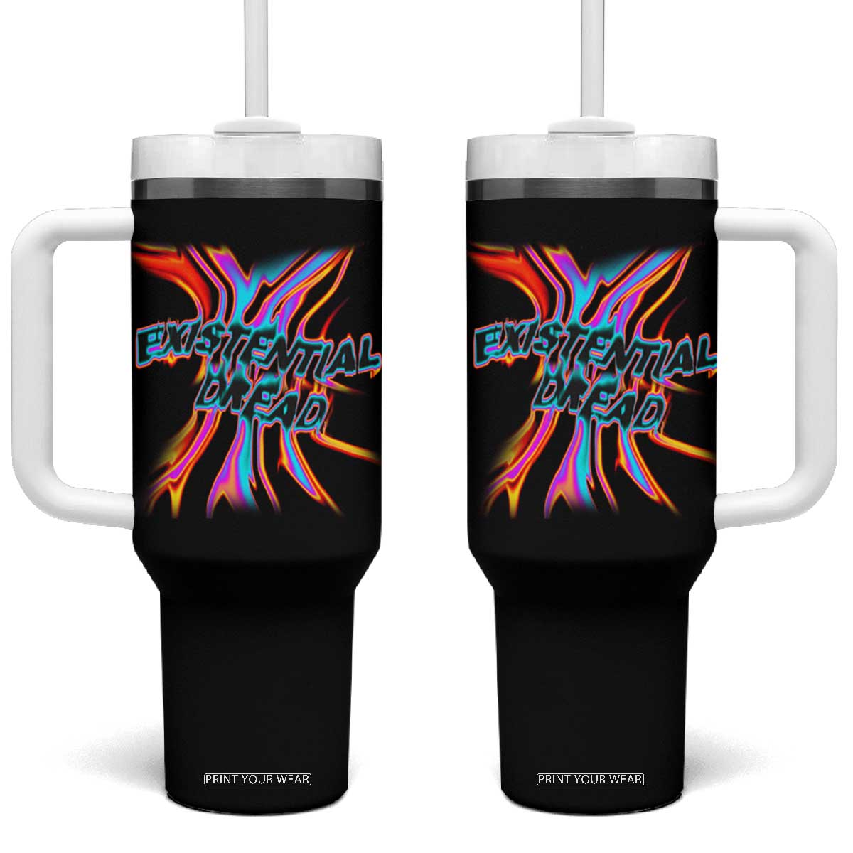 Mental Health Tumbler With Handle Existential Dread Liquid Melting Typography TS09 One Size: 40 oz Black Print Your Wear