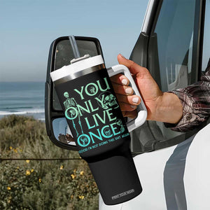 Mental Health Crisis Tumbler With Handle You Only Live Once Good I'm Not Doing This Shit Skeleton Existential Dread TS09 Print Your Wear