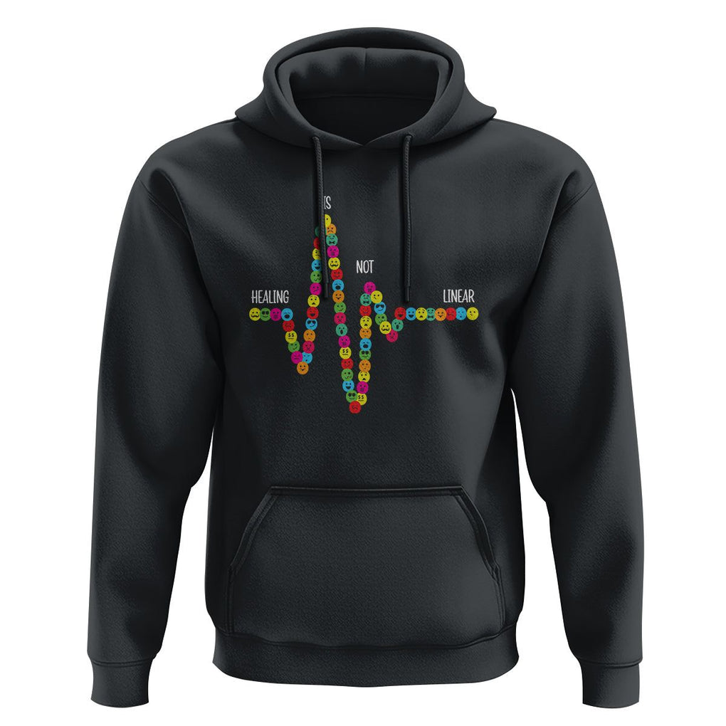 Mental Health Hoodie Healing Is Not Linear Emotion Faces TS09 Black Printyourwear