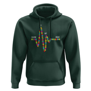 Mental Health Hoodie Healing Is Not Linear Emotion Faces TS09 Dark Forest Green Printyourwear
