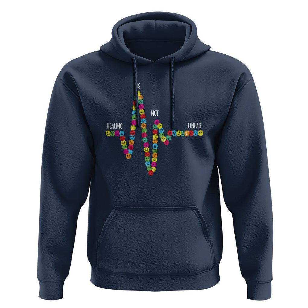 Mental Health Hoodie Healing Is Not Linear Emotion Faces TS09 Navy Printyourwear