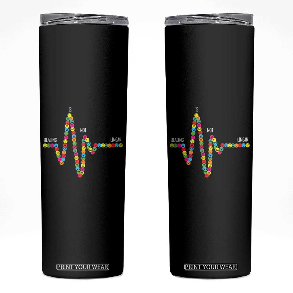 Mental Health Skinny Tumbler Healing Is Not Linear Emotion Faces TS09 Black Print Your Wear