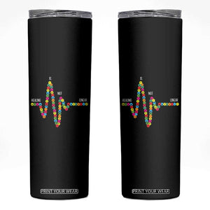 Mental Health Skinny Tumbler Healing Is Not Linear Emotion Faces TS09 Black Print Your Wear