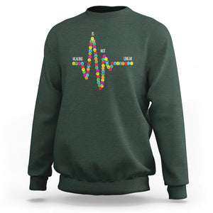Mental Health Sweatshirt Healing Is Not Linear Emotion Faces TS09 Dark Forest Green Printyourwear