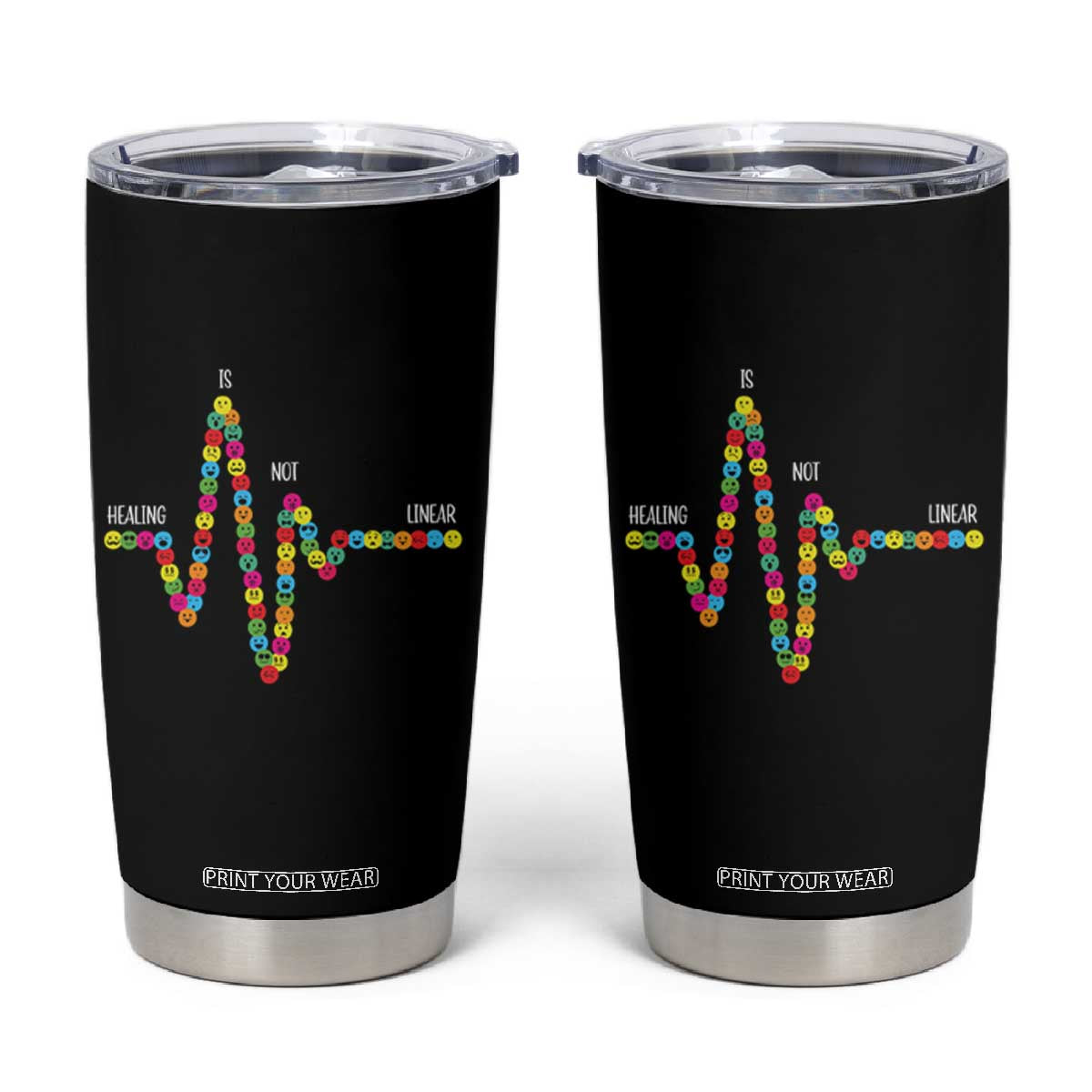 Mental Health Tumbler Cup Healing Is Not Linear Emotion Faces TS09 Black Print Your Wear