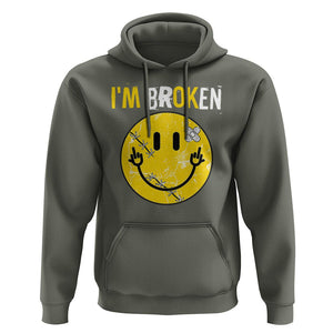 Mental Health Hoodie I'm Broken I'm Ok Invisible Illness Funny Fxxk Emotion Face TS09 Military Green Printyourwear
