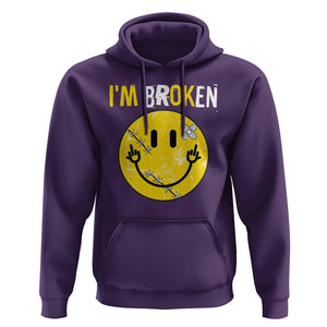 Mental Health Hoodie I'm Broken I'm Ok Invisible Illness Funny Fxxk Emotion Face TS09 Purple Printyourwear