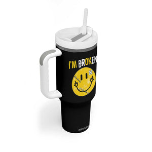 Mental Health Tumbler With Handle I'm Broken I'm Ok Invisible Illness Funny Fxxk Emotion Face TS09 Print Your Wear