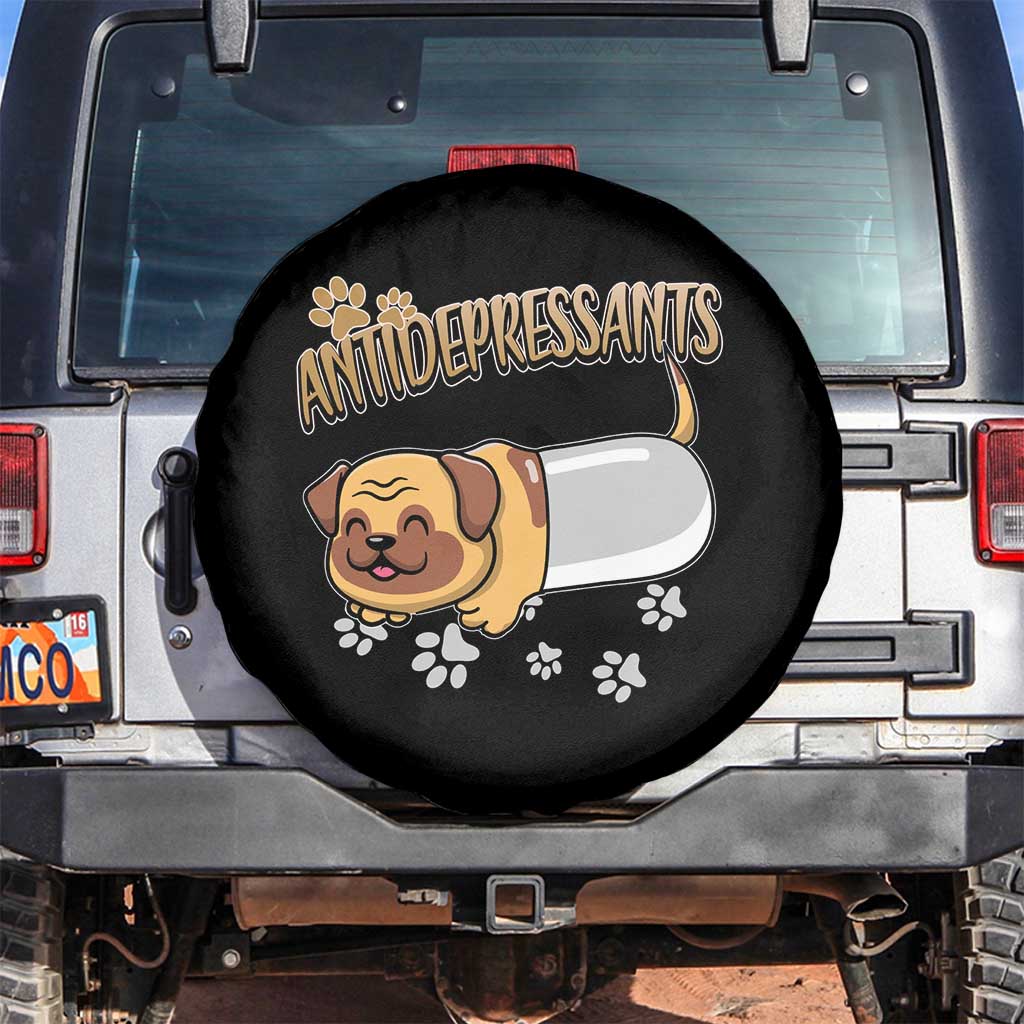 Mental Health Dog Lover Spare Tire Cover Antidepressants Dog Puppy Pill TS09 No hole Black Print Your Wear