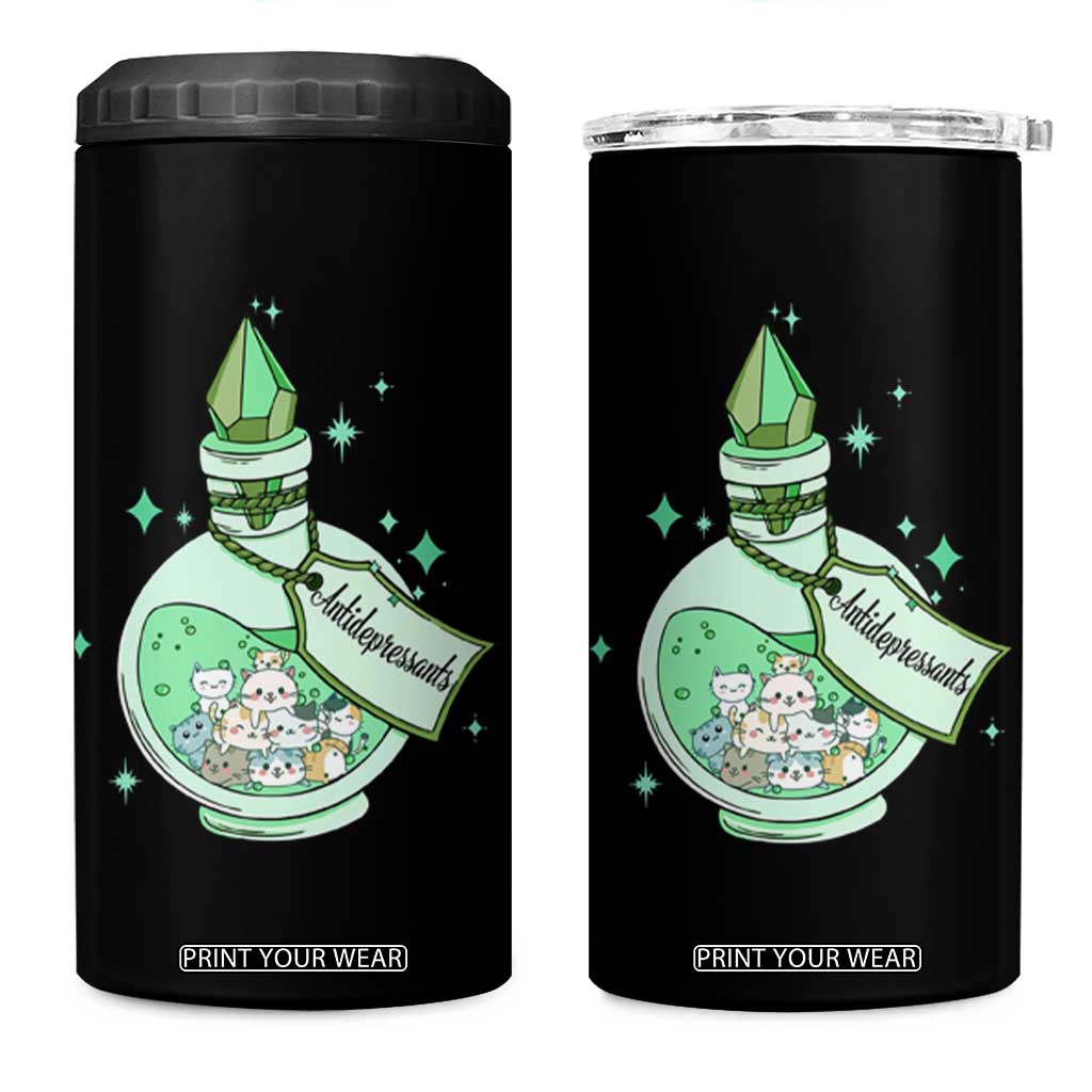 Mental Health Cat Lover 4 in 1 Can Cooler Tumbler Antidepressants Cat Cute Pill TS09 One Size: 16 oz Black Print Your Wear