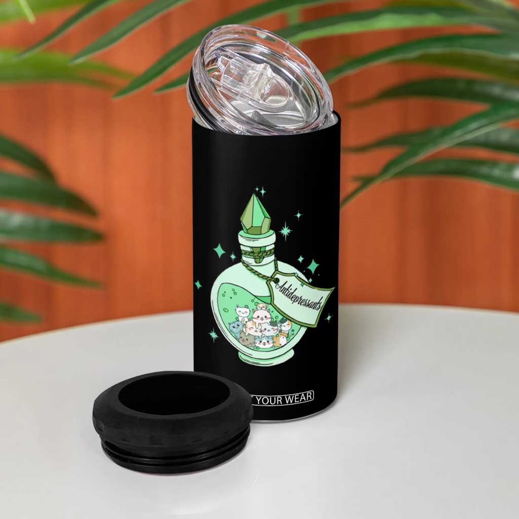 Mental Health Cat Lover 4 in 1 Can Cooler Tumbler Antidepressants Cat Cute Pill TS09 Print Your Wear