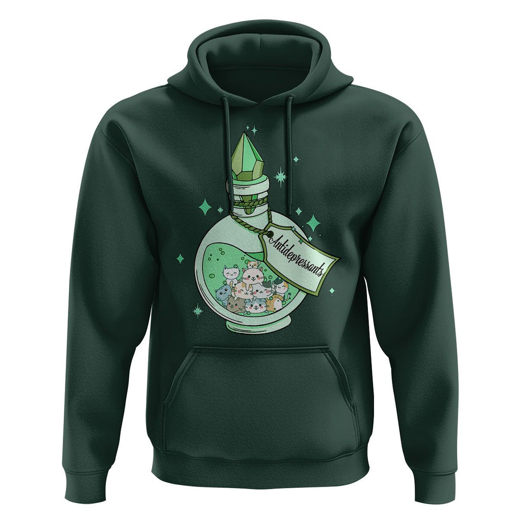 Mental Health Cat Lover Hoodie Antidepressants Cat Cute Pill TS09 Dark Forest Green Printyourwear