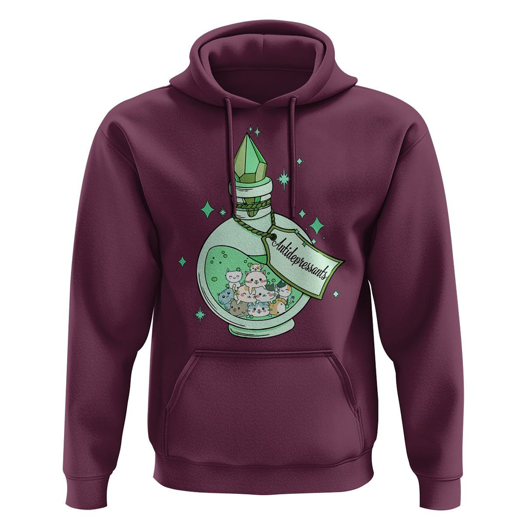 Mental Health Cat Lover Hoodie Antidepressants Cat Cute Pill TS09 Maroon Printyourwear
