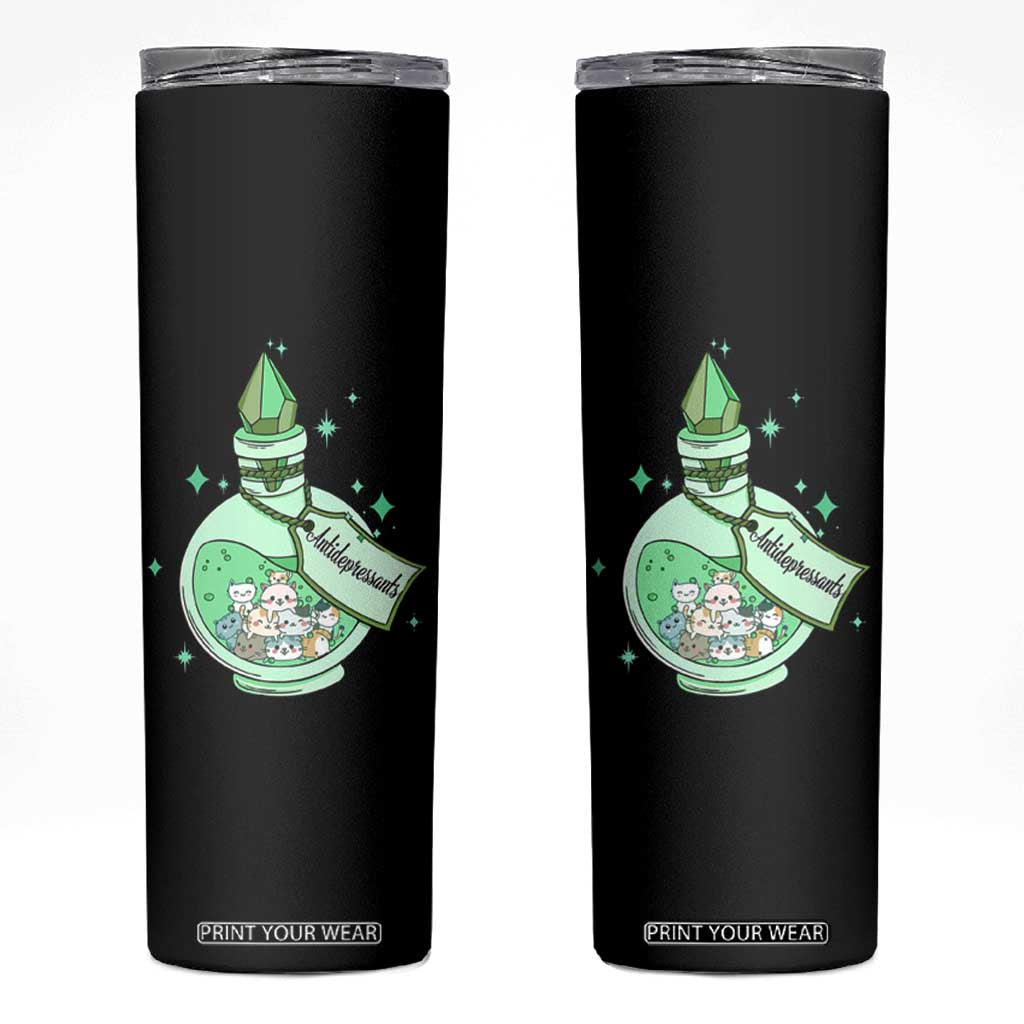 Mental Health Cat Lover Skinny Tumbler Antidepressants Cat Cute Pill TS09 Black Print Your Wear