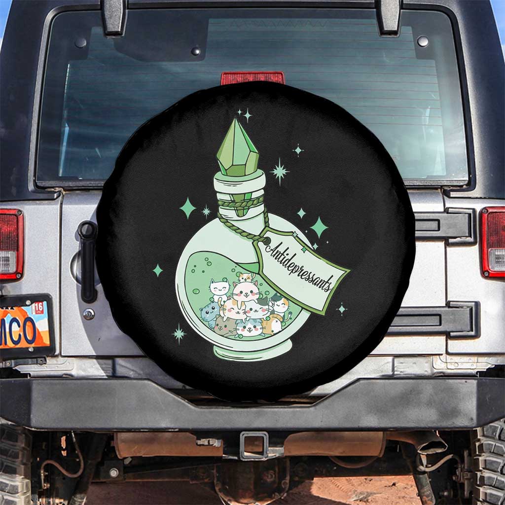 Mental Health Cat Lover Spare Tire Cover Antidepressants Cat Cute Pill TS09 No hole Black Print Your Wear