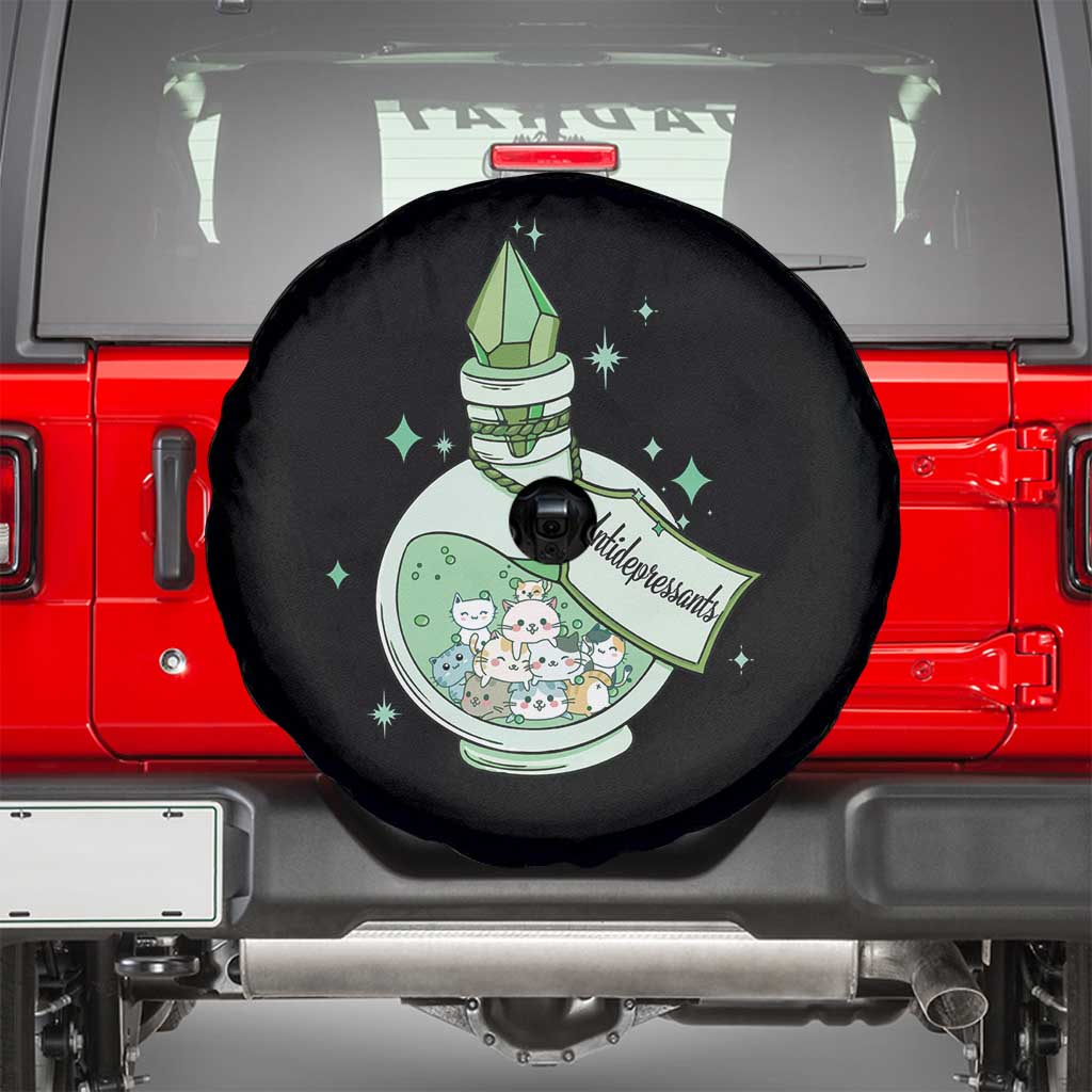 Mental Health Cat Lover Spare Tire Cover Antidepressants Cat Cute Pill TS09 Black Print Your Wear