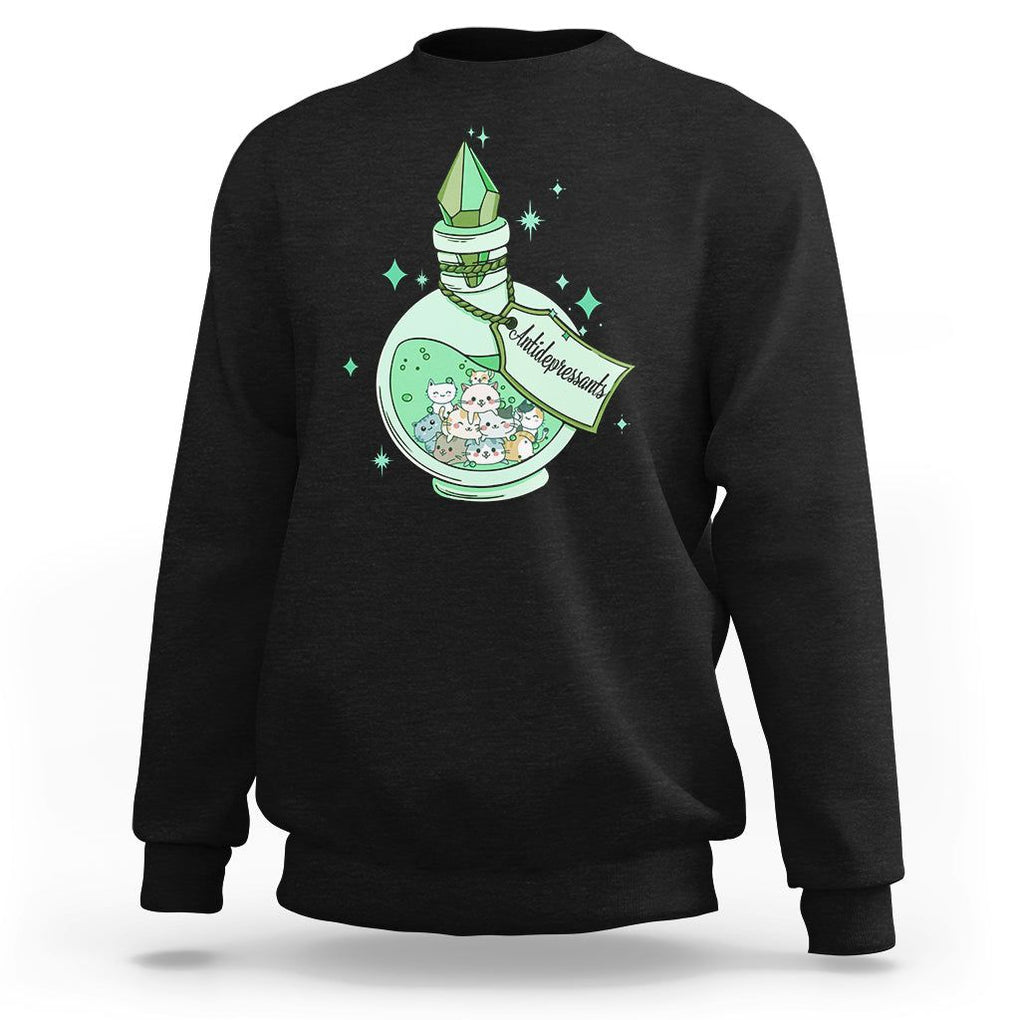 Mental Health Cat Lover Sweatshirt Antidepressants Cat Cute Pill TS09 Black Printyourwear
