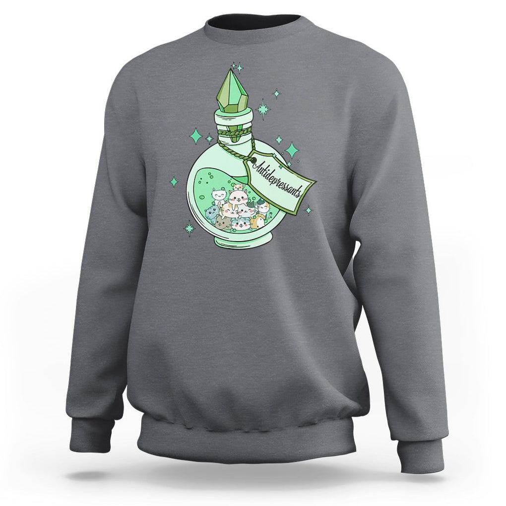 Mental Health Cat Lover Sweatshirt Antidepressants Cat Cute Pill TS09 Charcoal Printyourwear