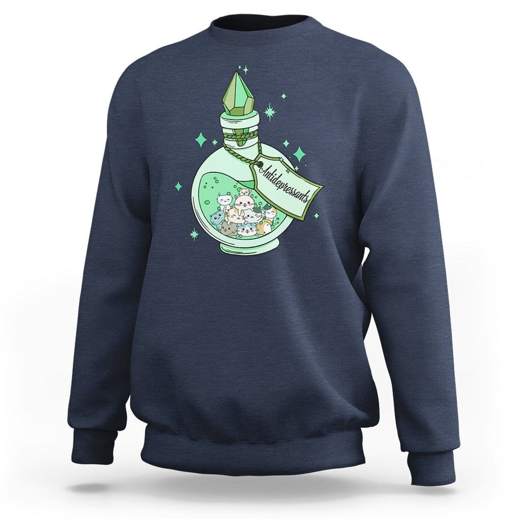 Mental Health Cat Lover Sweatshirt Antidepressants Cat Cute Pill TS09 Navy Printyourwear