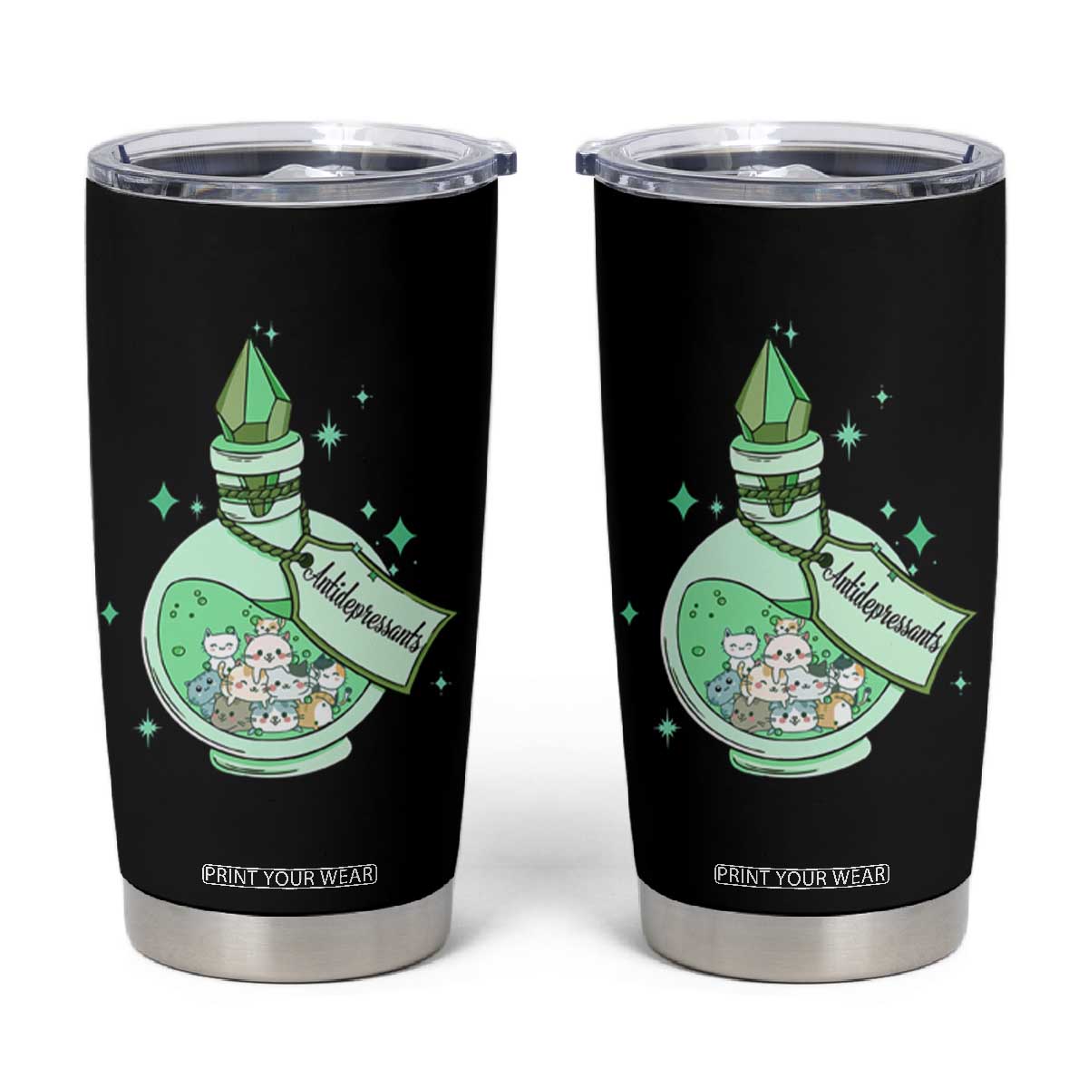 Mental Health Cat Lover Tumbler Cup Antidepressants Cat Cute Pill TS09 Black Print Your Wear