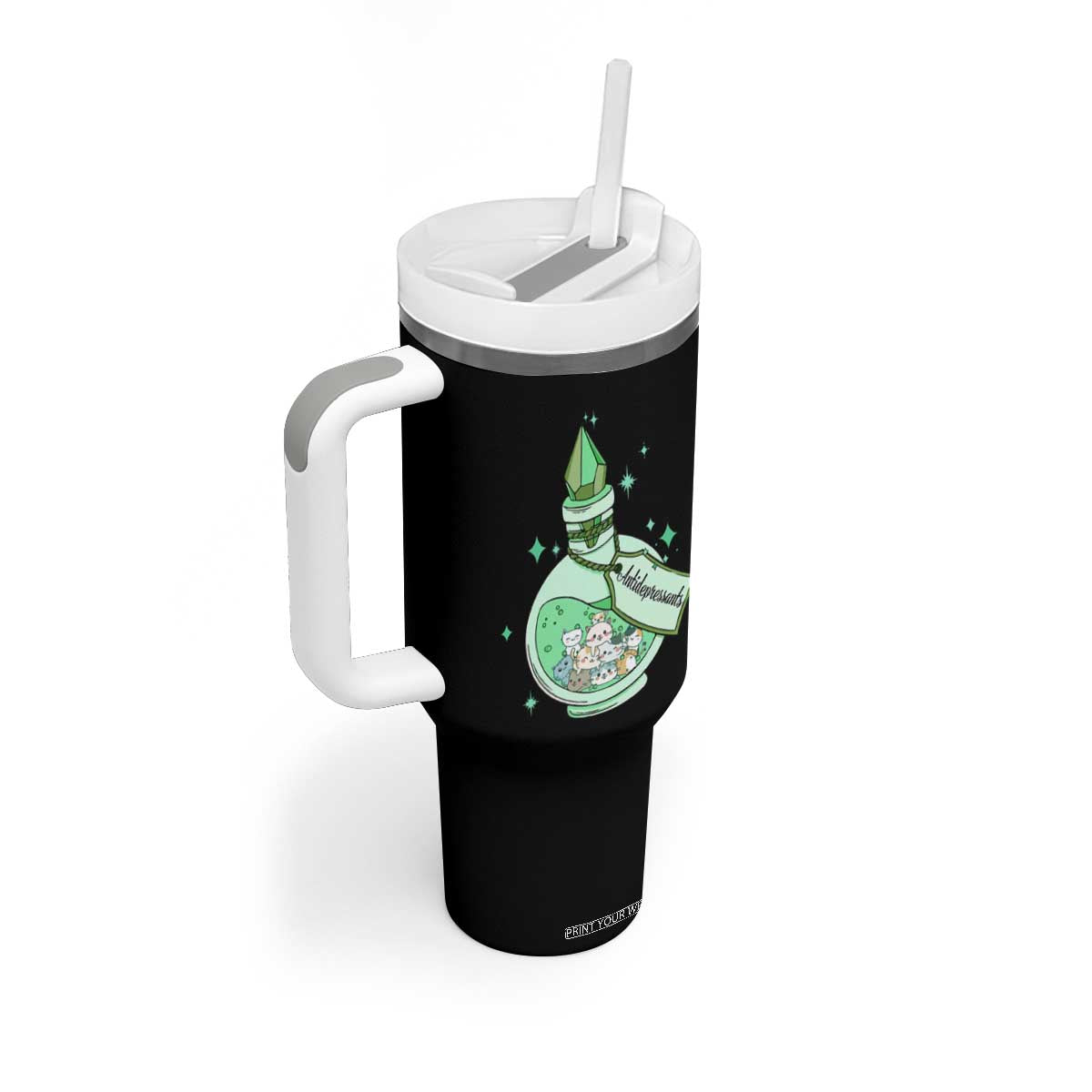 Mental Health Cat Lover Tumbler With Handle Antidepressants Cat Cute Pill TS09 Print Your Wear