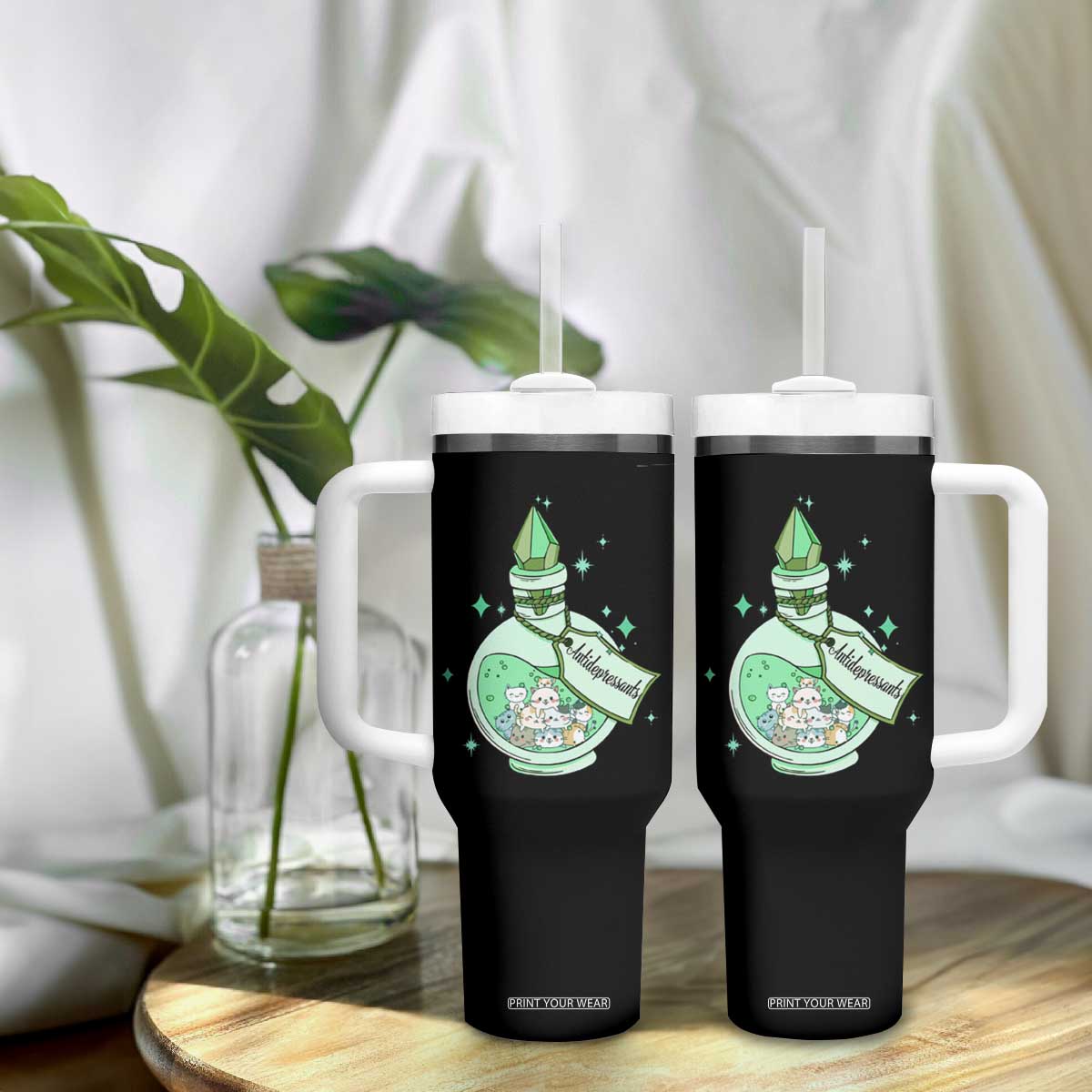 Mental Health Cat Lover Tumbler With Handle Antidepressants Cat Cute Pill TS09 Print Your Wear