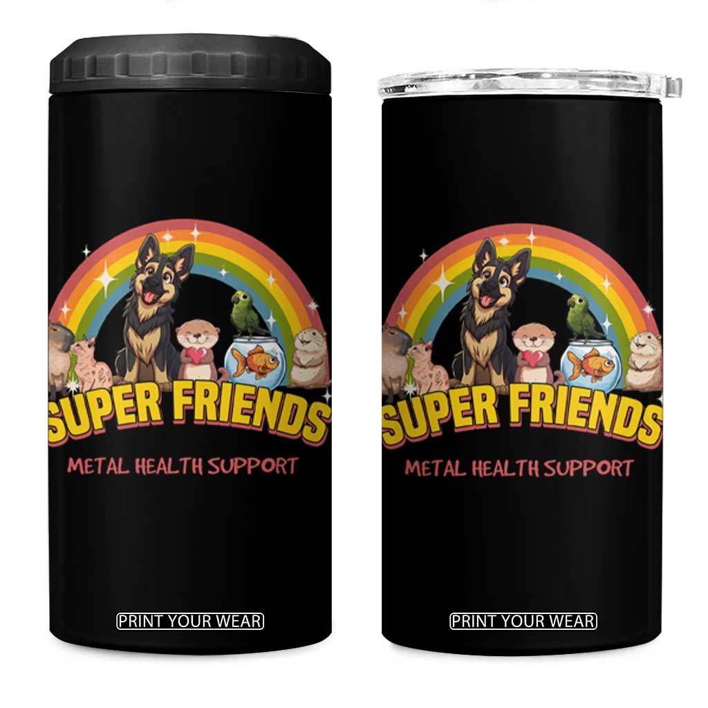 Mental Health Support 4 in 1 Can Cooler Tumbler Super Friends Cute Animals Dog Cat Capybara Otter TS09 One Size: 16 oz Black Print Your Wear
