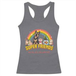 Mental Health Support Racerback Tank Top Super Friends Cute Animals Dog Cat Capybara Otter TS09 Charcoal Print Your Wear