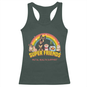 Mental Health Support Racerback Tank Top Super Friends Cute Animals Dog Cat Capybara Otter TS09 Dark Forest Green Print Your Wear