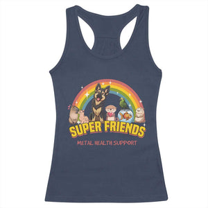 Mental Health Support Racerback Tank Top Super Friends Cute Animals Dog Cat Capybara Otter TS09 Navy Print Your Wear