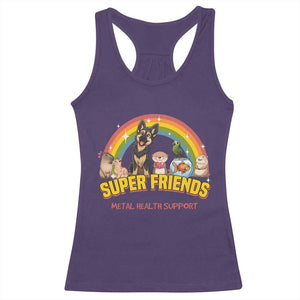 Mental Health Support Racerback Tank Top Super Friends Cute Animals Dog Cat Capybara Otter TS09 Purple Print Your Wear