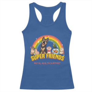 Mental Health Support Racerback Tank Top Super Friends Cute Animals Dog Cat Capybara Otter TS09 Royal Blue Print Your Wear