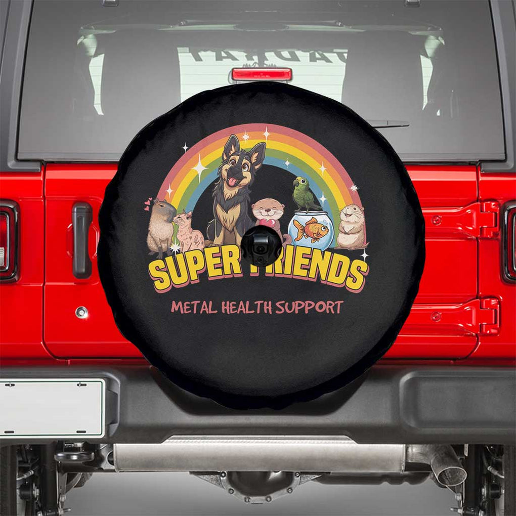 Mental Health Support Spare Tire Cover Super Friends Cute Animals Dog Cat Capybara Otter TS09 Black Print Your Wear