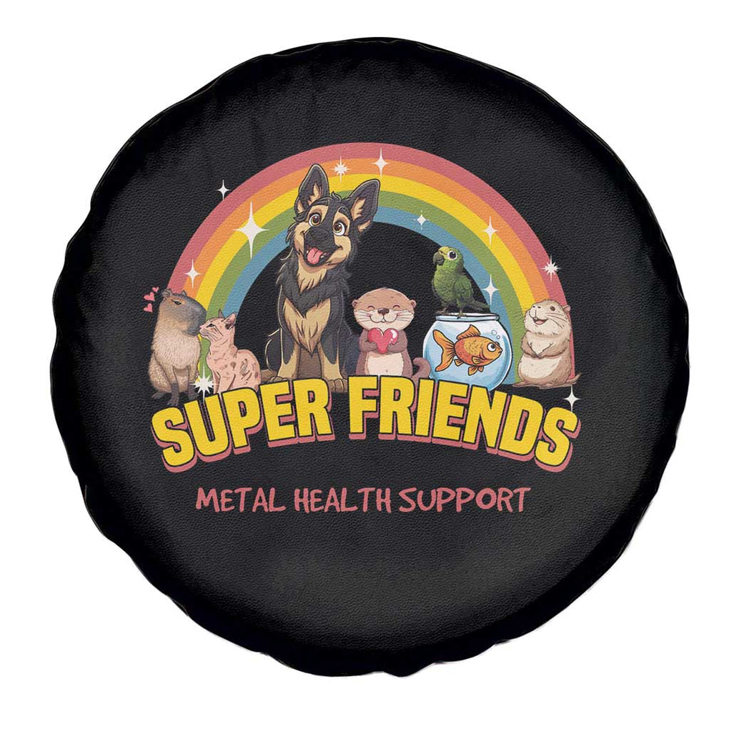 Mental Health Support Spare Tire Cover Super Friends Cute Animals Dog Cat Capybara Otter TS09 Print Your Wear