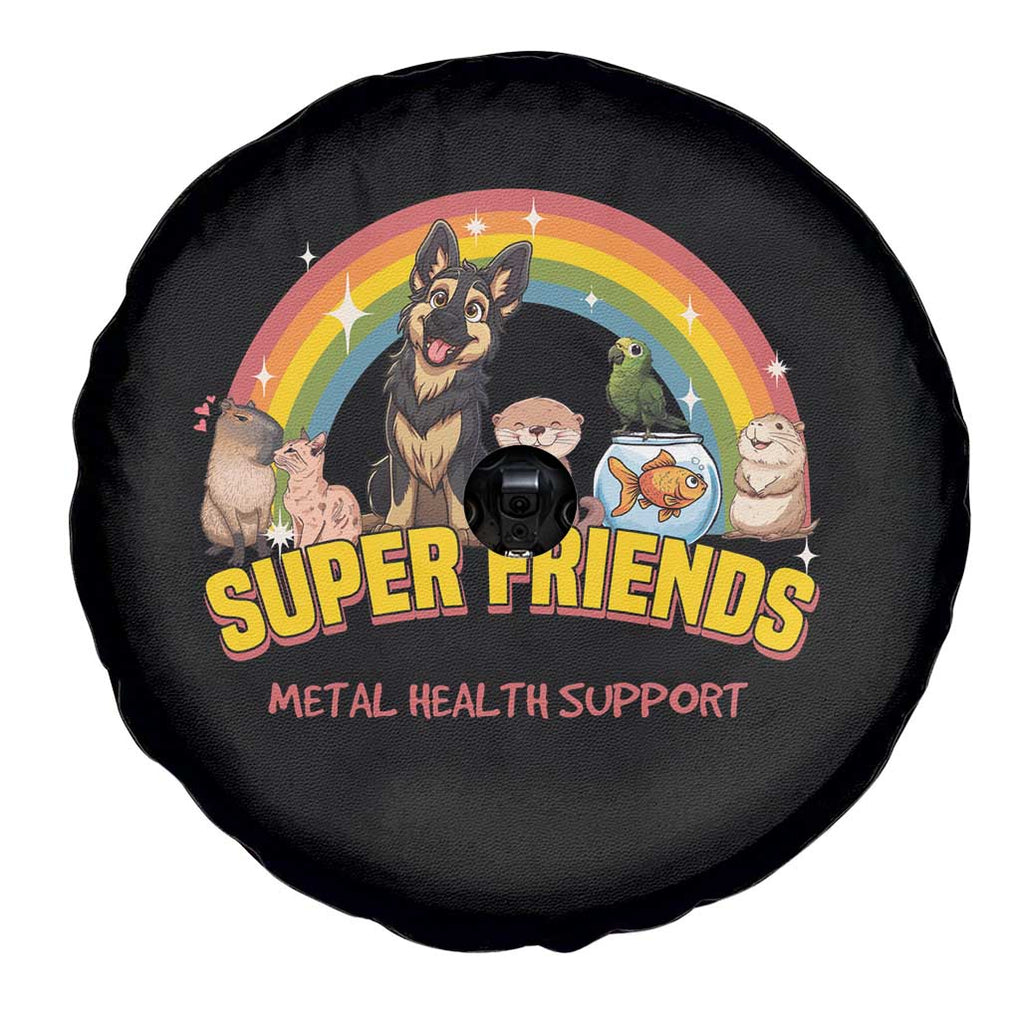 Mental Health Support Spare Tire Cover Super Friends Cute Animals Dog Cat Capybara Otter TS09 Print Your Wear