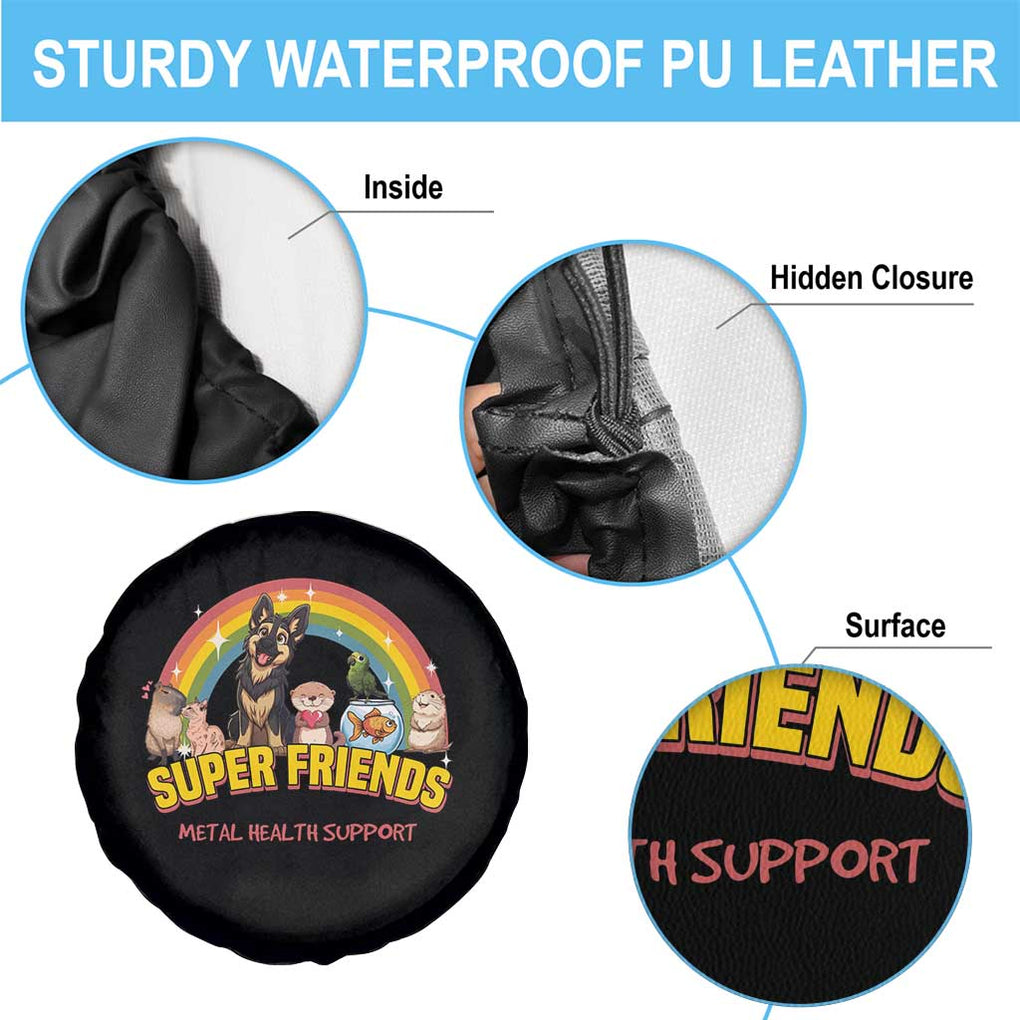 Mental Health Support Spare Tire Cover Super Friends Cute Animals Dog Cat Capybara Otter TS09 Print Your Wear