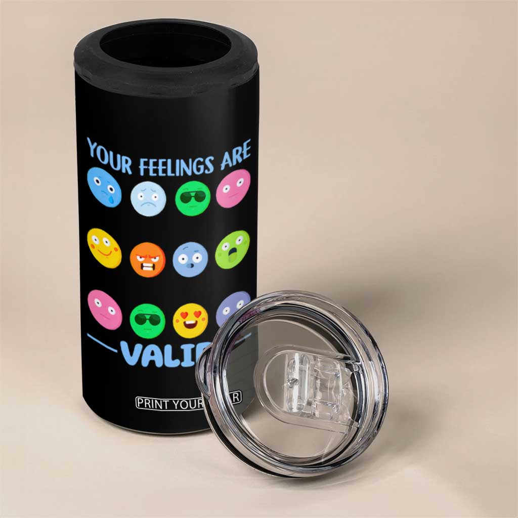 Mental Health 4 in 1 Can Cooler Tumbler Your Feelings Are Valid Emotion Faces TS09 Print Your Wear